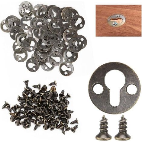 50 Schlüssellochhaken, Hakenrahmen mit 100 Schrauben und Schlüssellochbefestigungen, Doppelloch-Metallaufhänger, Retro-Stil, zum Aufhängen von Fotowänden und Bilderrahmen (1/5)
