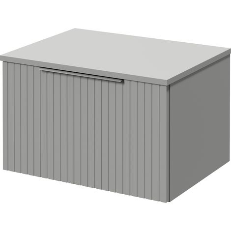 Helix 460 Fluted Pebble Grey 600mm Wall Mounted 1 Drawer Vanity Unit for Countertop Basins