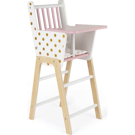 Chaise Haute Candy Chic en Bois Avec Coussin et Plateau Repas Jouet d'Imitation Accessoires pour Poupons dès 3 Ans J05888 (1/5)