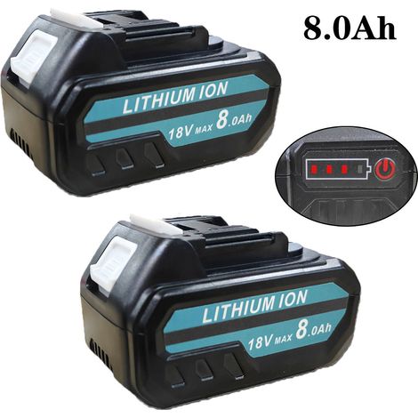 2Pack 8.0Ah Battery, Replacement Battery for Makita 18V Battery BL1860 BL1820 BL1830B BL1840B BL1850B LXT400 Li-Ion Battery with LED Indicator Compatible with Makita 18V Cordless Power Tools