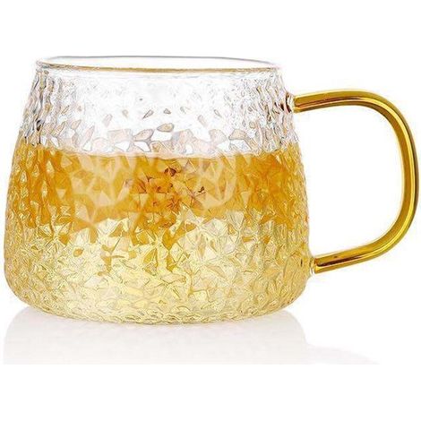Vaso de cristal de fondo plano - Taza acanalada para café, té y leche - Apta para bebidas frías y calientes - Apta para microondas y lavavajillas (1/5)