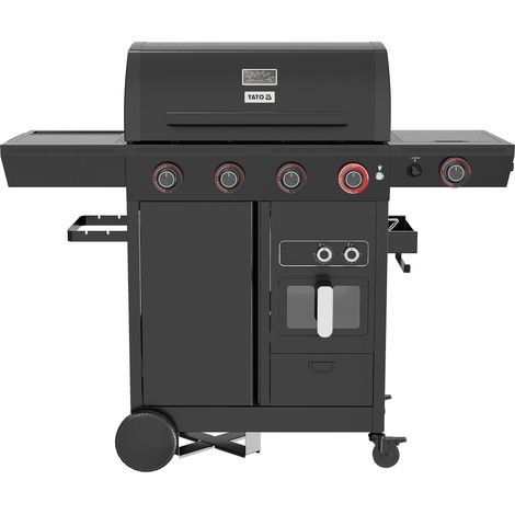 Gasgrill 4+1 mit Friteuse, 16 kW, Gusseisenrost, LED-Beleuchtung