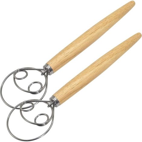 Nazalus-Hot Sale-Dänischer Teigbesen 2 Stück 13 Zoll Brotteigbesen Edelstahl Holländischer Schneebesen Teigbesen mit Holzgriff für Brotteig V4B05
