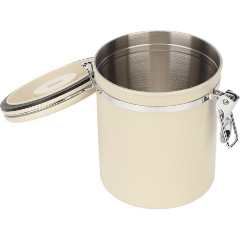 Contenant à café en acier inoxydable 304, boîte de rangement hermétique pour grains de café avec cuillère, blanc crème, 1,2 L (1/5)