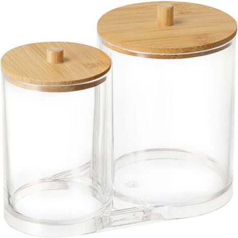 Zhan-Porte-Coton-Tige, Spender für Wattestäbchen, Aufbewahrungsbox für Wattestäbchen, 1 Stück, aus PS, mit Holzdeckel, staubdicht.