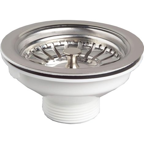 1 - Bonde à panier - Évier inox - Commande manuelle sans trop-plein - Pour cuisine et buanderie - Chromé - Ø90 cm