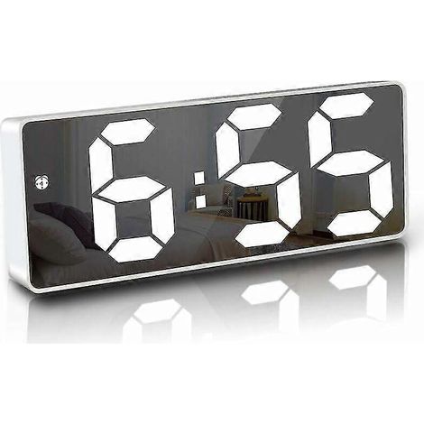 Réveil numérique, 17 cm, avec miroir LED, alarme de chevet, activation vocale, silencieux, fonction snooze, affichage de la température et de la date/heure. (1/5)