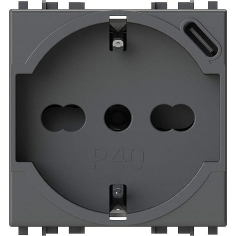prise Schuko avec USB-C, compatible avec Vimar Arké, gris (1/5)