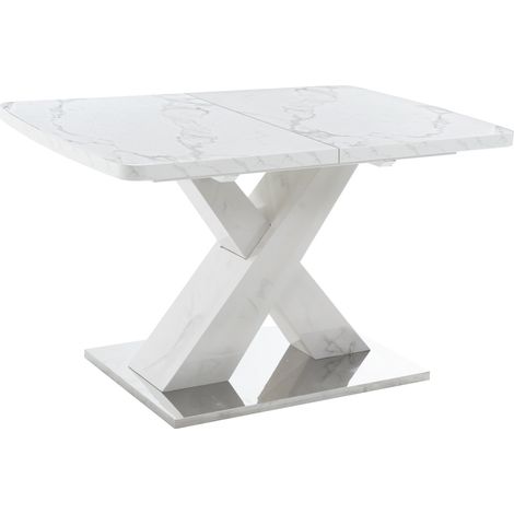 Table à manger rectangulaire extensible 120-160 cm effet marbre blanc MDF et acier MODENUIT (1/5)