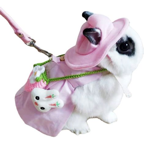 Déguisement de lapin pour animaux de compagnie, adorable petit costume de lapin avec chapeau de soleil et mini sac, idéal pour les lapins. (1/5)
