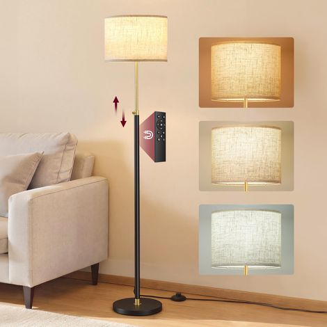 Lampadaire, Lampe sur Pied, Hauteur Réglable de 140 à 170 cm, Style Moderne, Interrupteur à Pied, Abat-Jour en Tissu, Douille E27, avec Télécommande, Noir d'Encre (1/5)