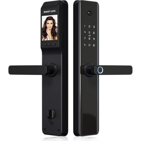 Serrure de porte intelligente Serrure de surveillance de caméra Tuya empreinte digitale biométrique, serrure intelligente intelligente de sécurité avec serrure de porte de mot de passe d'application W (1/5)