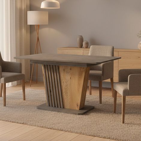 Tavolo allungabile Luna con piano e base cemento e struttura portante in rovere con dettaglio listellare 120x75x75H (1/5)