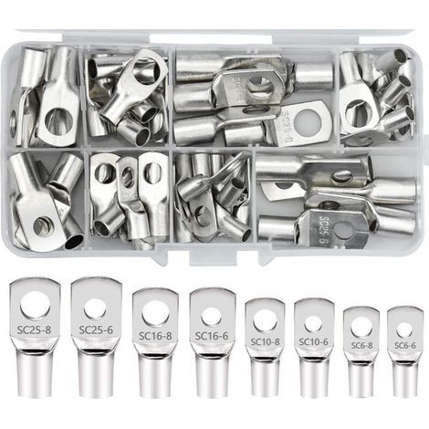 60 PCS Cosses Électrique Trou Boulon en Cuivre Étamé Anneau à Sertir Bornes (1/5)