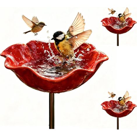 Vogeltränke – Vogelbadewanne – Vogelbadewanne für die Terrasse – 14 x 14 x 65 cm – Hochwertiges Legierungsmaterial – Elegante Blumenform – Gartendekoration (1/4)