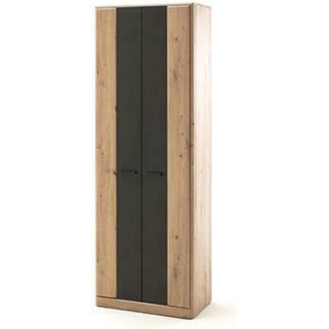 Armoire de rangement en bois coloris chêne / noir - L.69 x H.198 x P.39 cm -PEGANE- (1/4)