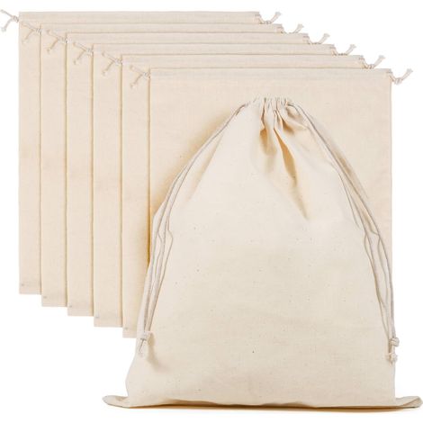 6 Sachets en Tissu en Coton, 25x30cm Sacs en Tissu avec Cordon de Serrage Petits Sacs en Tissu à Remplir à Peindre Calendrier de l'Avent Sacs Cadeaux DIY Noël Anniversaire Artisanat Mariage (1/5)