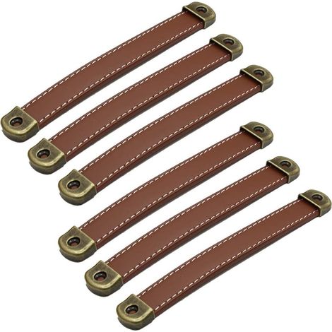 Ensemble de 6 poignées en cuir style vintage pour meubles et armoires (1/5)