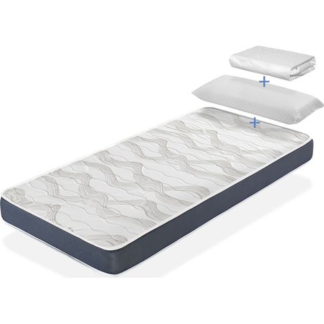 Pack Kindermatratze 80X190 ERGO KONFORT Hohe 14 CM H2 + 1 Memory Foam Kopfkissen + 1 Matratzenschoner
