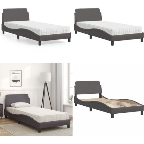 Bett mit Matratze Grau 80x200 cm Kunstleder - Schlafzimmer Möbel - Betten - Doppelbetten - Boxspringbetten - Gästebett - Home & Living (1/5)