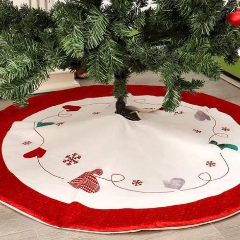 Jupe de sapin de Noël - Décorations - 122cm - Rouge/Blanc - Flanelle - Tapis de sapin durable (1/3)