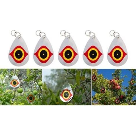 Lot de 5 horribles yeux de prédateurs pour effrayer les oiseaux, dispositifs de suspension dissuasifs pour oiseaux, éloignez les oiseaux de vos granges, fenêtres de jardin, entrepôt (1/4)