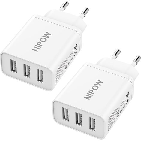 Chargeur USB Multiple 3Port,2Pack Prise USB Rapide Chargeur Universel Telephone,15W Bloc Chargeur Multi USB Fast Charger for 14 13, Galaxy S23 Ultra S22 S21 S20FE (1/5)