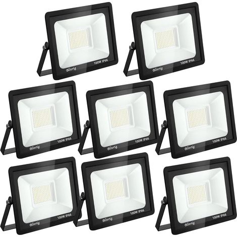 8PCS 100W Projecteur LED Extérieur, Spot LED Exterieur 10000LM Super Lumineux 6500K Blanc Froid Éclairage de Sécurité Extérieur IP66 Imperméable pour Garage Jardin Terrasse Parking (1/5)