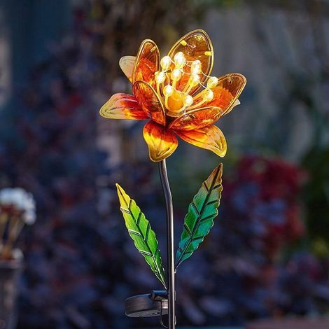 Glass Solar Flower Stake Light – 85cm Glass Solar Garden Light, 12 LED Outdoor Decorative Light for Borders, Pathways & Lawn