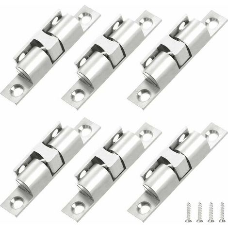 Lot de 6 loquets à bille doubles en laiton argenté, pour portes de placards et meubles de cuisine.