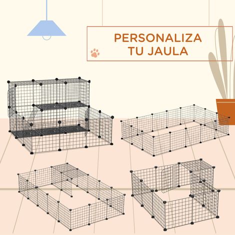 Modulares Gehege für Kleintiere (Meerschweinchen, Kaninchen, Chinchillas) mit 24 Paneelen und 2 Türen. 105 x 105 x 70 cm. Schwarz. (1/5)