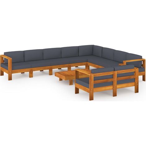 Maison Exclusive - Set Divani Giardino 10Posti Cuscini Grigi Scuro Massello Acacia (1/5)