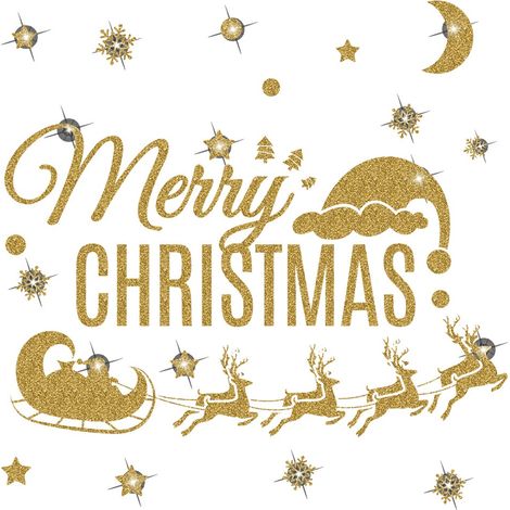 Stickers muraux de Noël dorés scintillants pour fenêtres et vitres - Décoration intérieure - Style 1 (1/2)