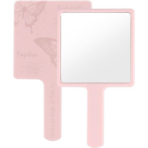 Specchietto a mano quadrato, specchietto professionale con manico, specchio da barba per parrucchieri, specchietto tascabile quadrato per uso portatile, domestico e in viaggio (rosa) (1/5)