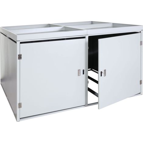 [NON UTILIZZATO] Garage armadio per 4 biciclette con serratura e fioriera HHG-985b ferro acciaio zincato 126x220x210cm grigio