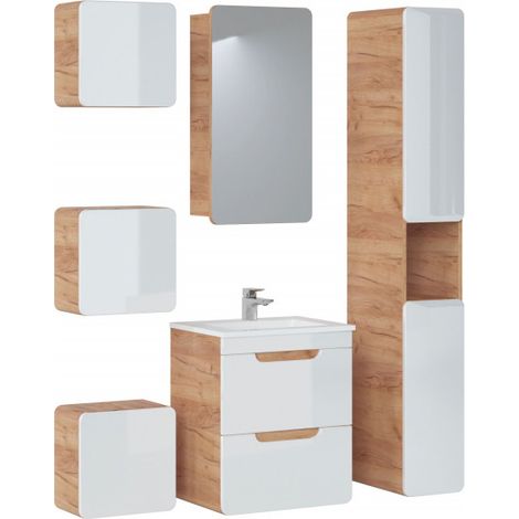 Ensemble salle de bain avec meuble vasque 50 cm + 3 éléments - Archipel White - Livraison gratuite