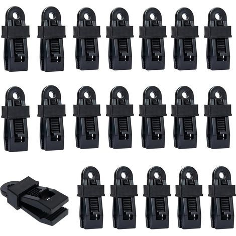 Set of 20 adjustable tent tarp clips, sturdy and versatile, for awnings, outdoor tents, canopies and camping, black (1/5)