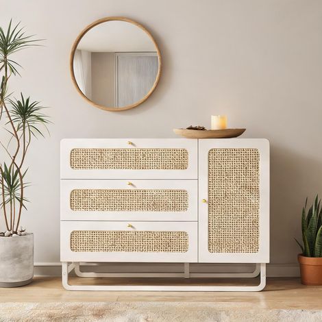 Meuble de rangement blanc à 3 tiroirs et porte avec façade (1/5)
