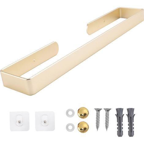 Porte-serviettes adhésif pour salle de bain, 39,4 cm (15,5 pouces), sans perçage, couleur or. (1/5)