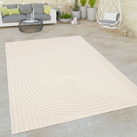 Paco Home Tappeto Cucina Da Esterno Salotto Moderno Balcone Astratto A Righe 3D Crema 80x150 cm