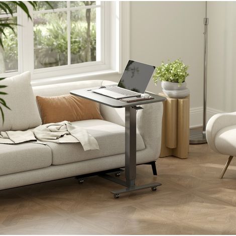 Bureau réglable en hauteur avec 4 roulettes 65 x 48 x 73-110 cm noir OKWISH (1/5)
