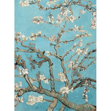 Papier peint panoramique floral toile connue | Tapisserie panoramique motif fleur bleu & blanche | Papier peint panoramique turquoise pour chambre - 192 X 260 cm (4 pièces) (1/2)