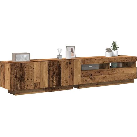 Mueble TV luces LED madera ingeniería envejecida 200x35x40 cm vidaXL