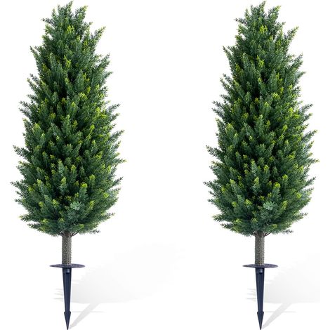 Arbre topiaire artificiel réaliste pour intérieur/externeérieur - Cèdre - Décoration maison, jardin - Facile à installer - Lot de 2, vert, hauteur 110 cm (1/5)