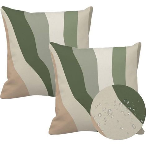 Housses coussin extérieures imperméables 45x45 cm motif floral botanique lot de 2 fermeture invisible, jardin balcon canapé vert (1/4)