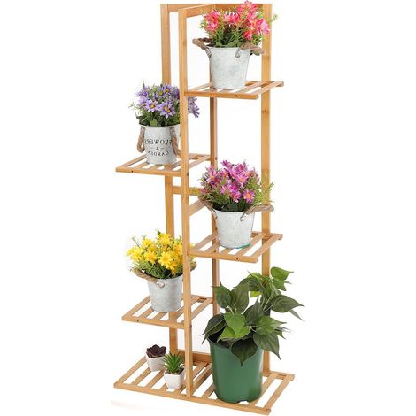 Youyijia Plant Stand Corner Indoor, Wooden Flower Pot Holder 5 Tiers 6 Potted, Multiple Storage Stand Unit Tall Display Rack Shelf Plant Holder for Outdoor Garden Patio Office Balcony (1/5)