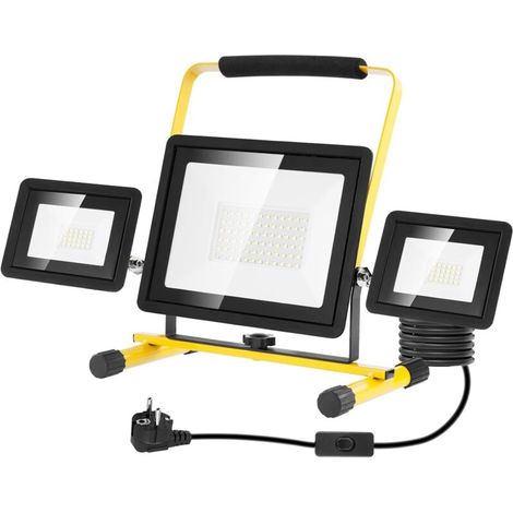 Projecteur Led Chantier 100w 8000LM Luminaire Exterieur à Trois Têtes Avec Prise Câble de 3M Étanchéité IP65 Blanc Froid 6500K Portable Lampe Chantier pour Atelier Garage Construction (1/4)