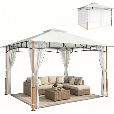 3x3,6m Pavillon mit Doppeldach und UPF50+ Moskitonetz – Creme, Rundumschutz.