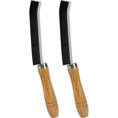 Brosse de nettoyage pour fentes, lot de 2 brosses à poils durs avec manche en bois, outil de nettoyage manuel pour rainures et interstices de porte (1/5)