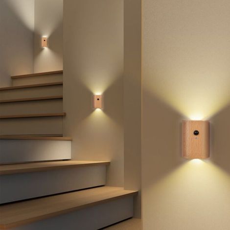 AMXCNOY Lot de 2 appliques murales à LED avec détecteur de mouvement, rechargeables, pour escalier et couloir (1/4)